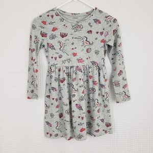 Gymboree Graffiti Dress Valentine's Dinosaur Pizza Gray size Medium Ice Cream